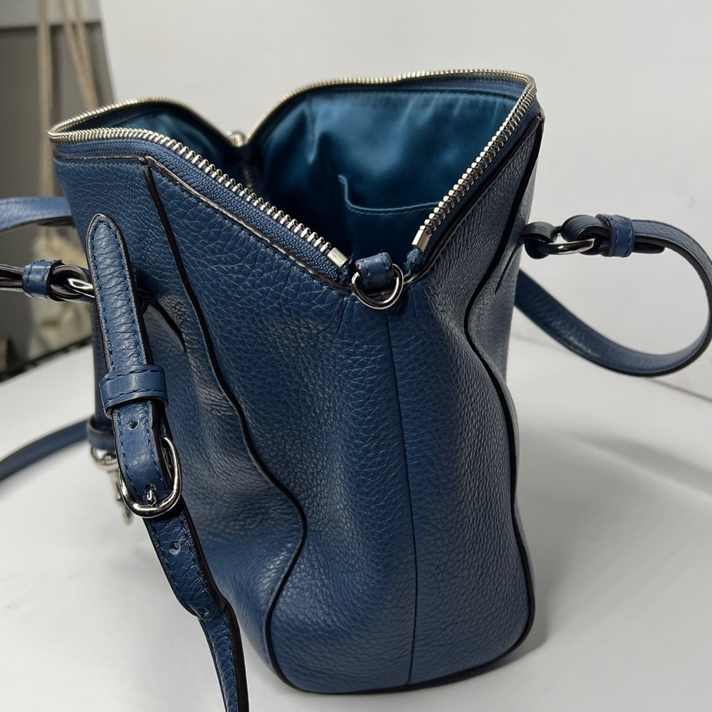 Coach Blue Pebbled Leather Two Way Crossbody Double Handle Zip Top Satchel Bag - Picture 12 of 12